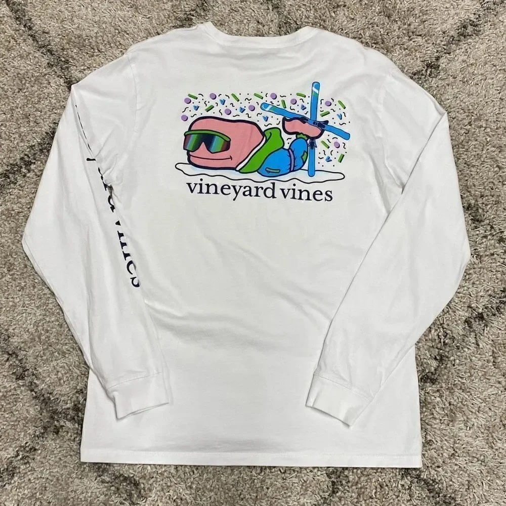 Vineyard Vines Apres Ski Bro Whale Long-Sleeve Pocket Tee Size Small